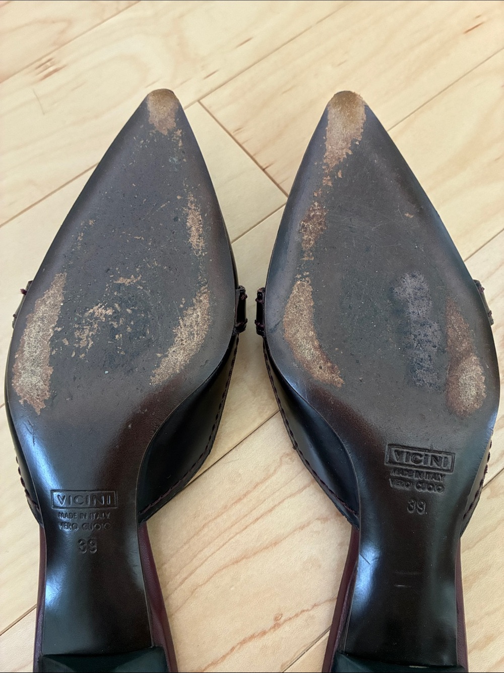 Vintage Giuseppe Zanotti Burgundy Pointed Leather Slip-On Mules/Kitten Heels - Picture 13 of 16